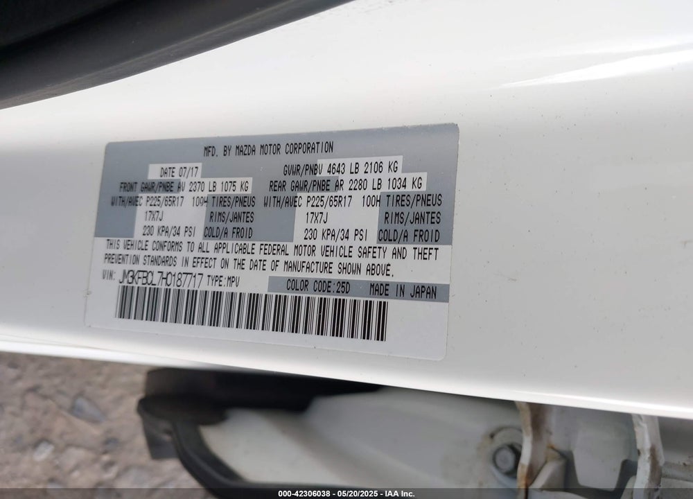 2017 MAZDA CX-5 VIN: JM3KFBCL7H0187717