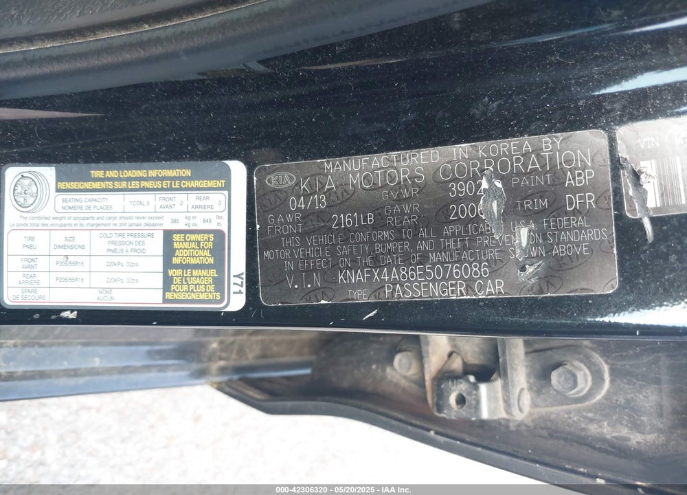 2014 KIA FORTE VIN: KNAFX4A86E5076086