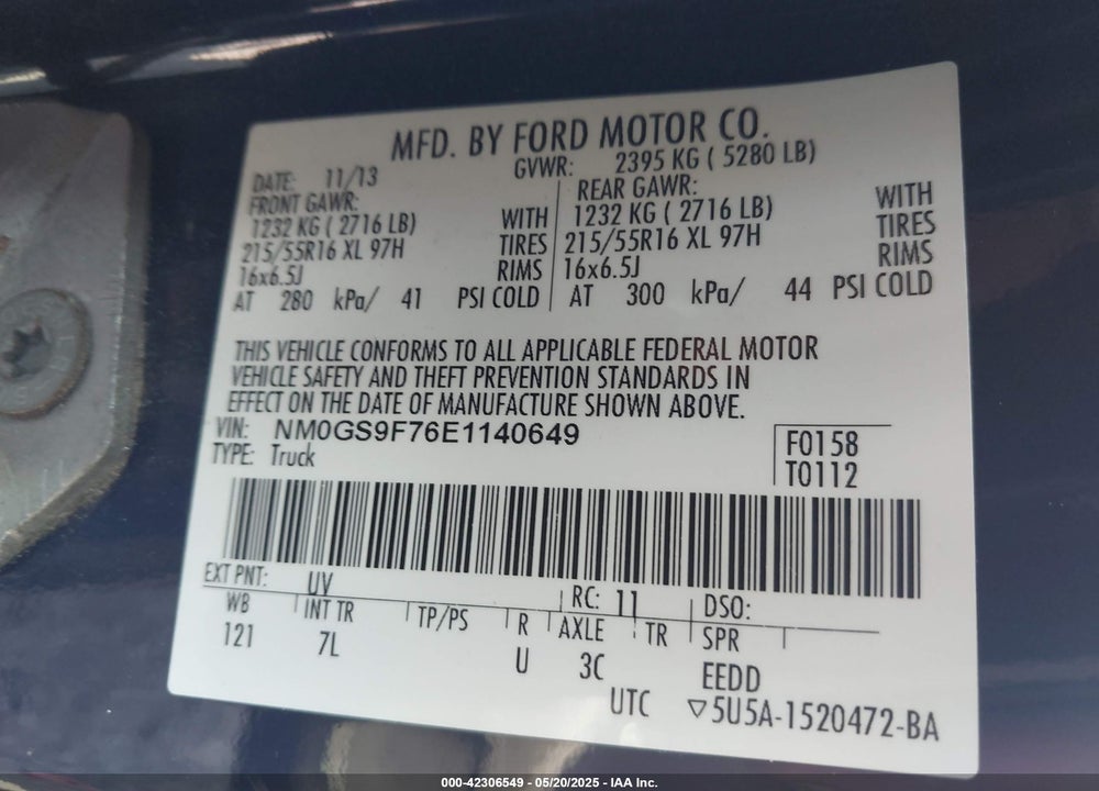 2014 FORD TRANSIT CONNECT VIN: NM0GS9F76E1140649