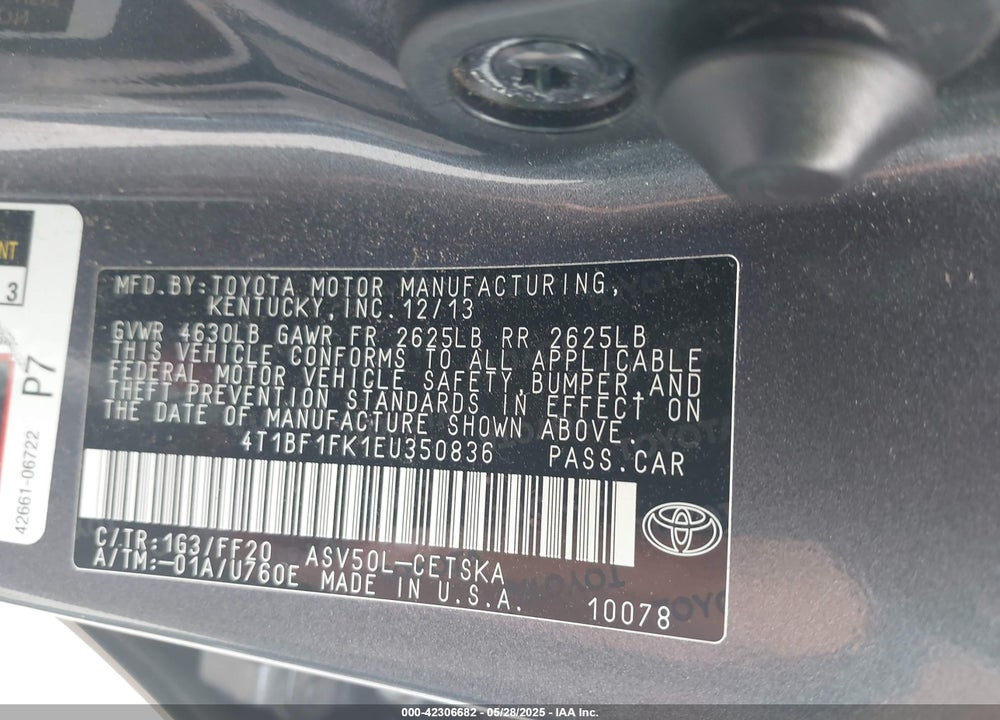 2014 TOYOTA CAMRY SE VIN: 4T1BF1FK1EU350836