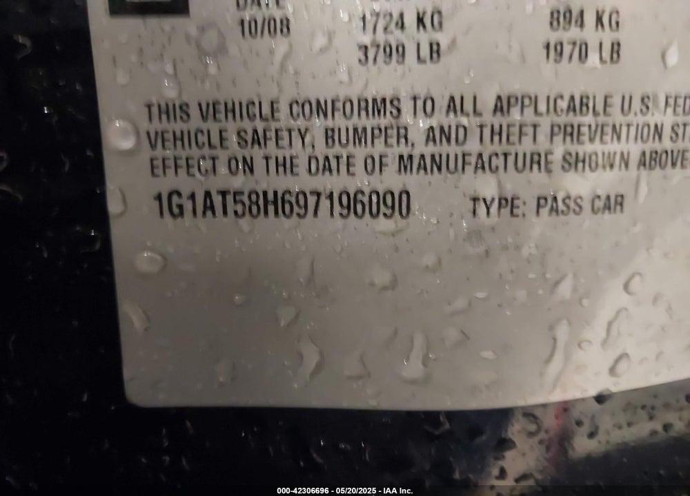 2009 CHEVROLET COBALT LT VIN: 1G1AT58H697196090