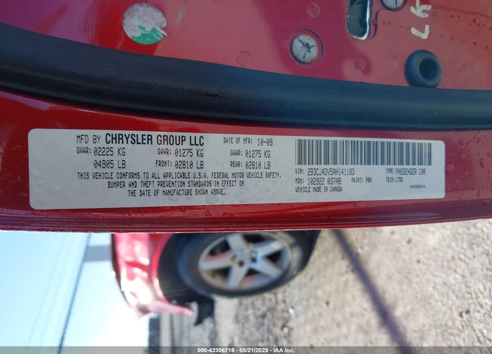 2010 DODGE CHALLENGER SE VIN: 2B3CJ4DV5AH141183