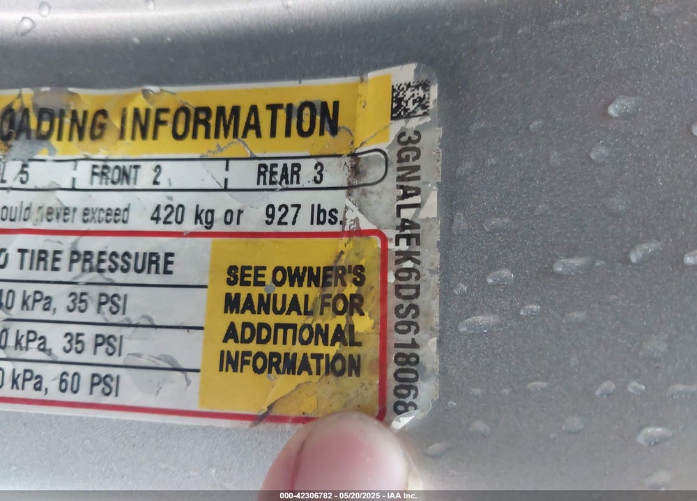 2013 CHEVROLET CAPTIVA SPORT VIN: 3GNAL4EK6DS618068