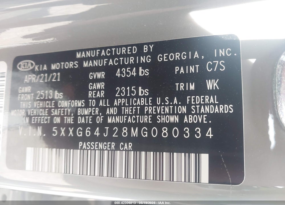 2021 KIA K5 GT LINE VIN: 5XXG64J28MG080334