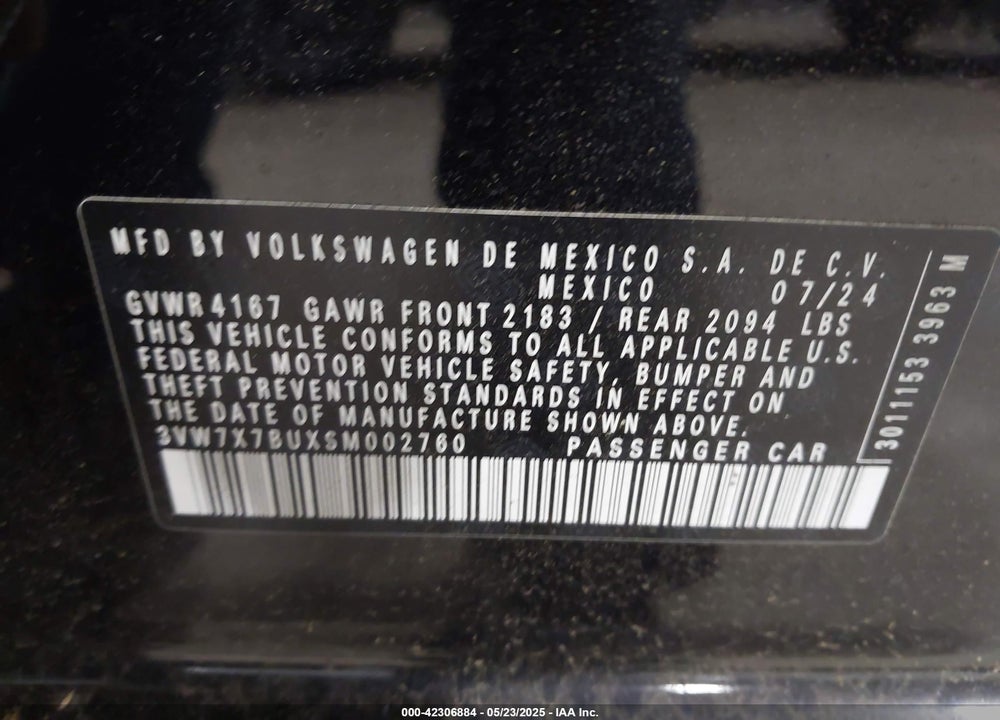 2025 VOLKSWAGEN JETTA 1.5T SE VIN: 3VW7X7BUXSM002760