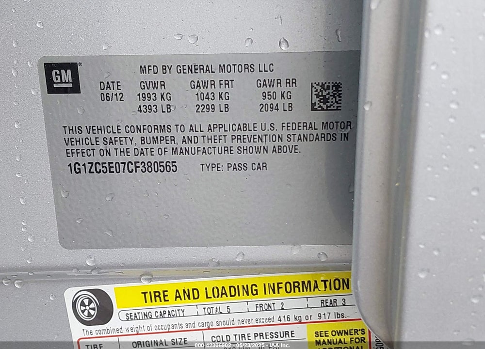 2012 CHEVROLET MALIBU VIN: 1G1ZC5E07CF380565
