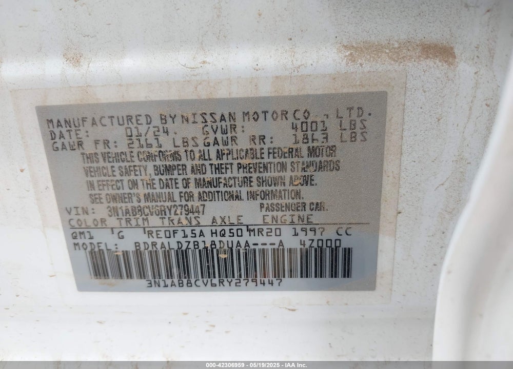 2024 NISSAN SENTRA VIN: 3N1AB8CV6RY279447