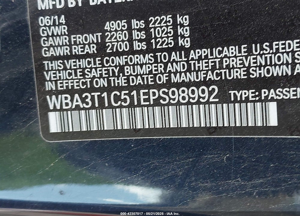 2014 BMW 428I XDRIVE VIN: WBA3T1C51EPS98992