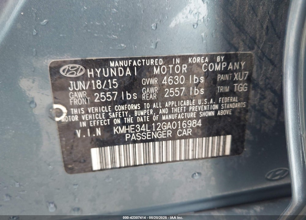 2016 HYUNDAI SONATA VIN: KMHE34L12GA016984