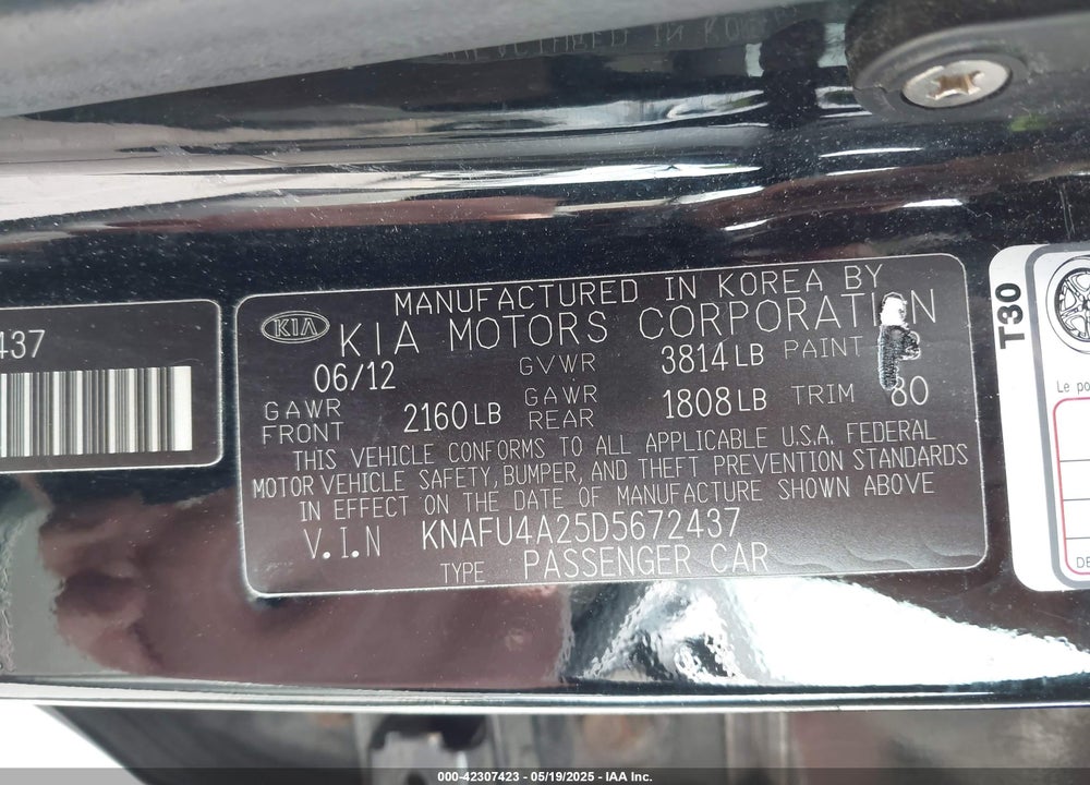 2013 KIA FORTE EX VIN: KNAFU4A25D5672437