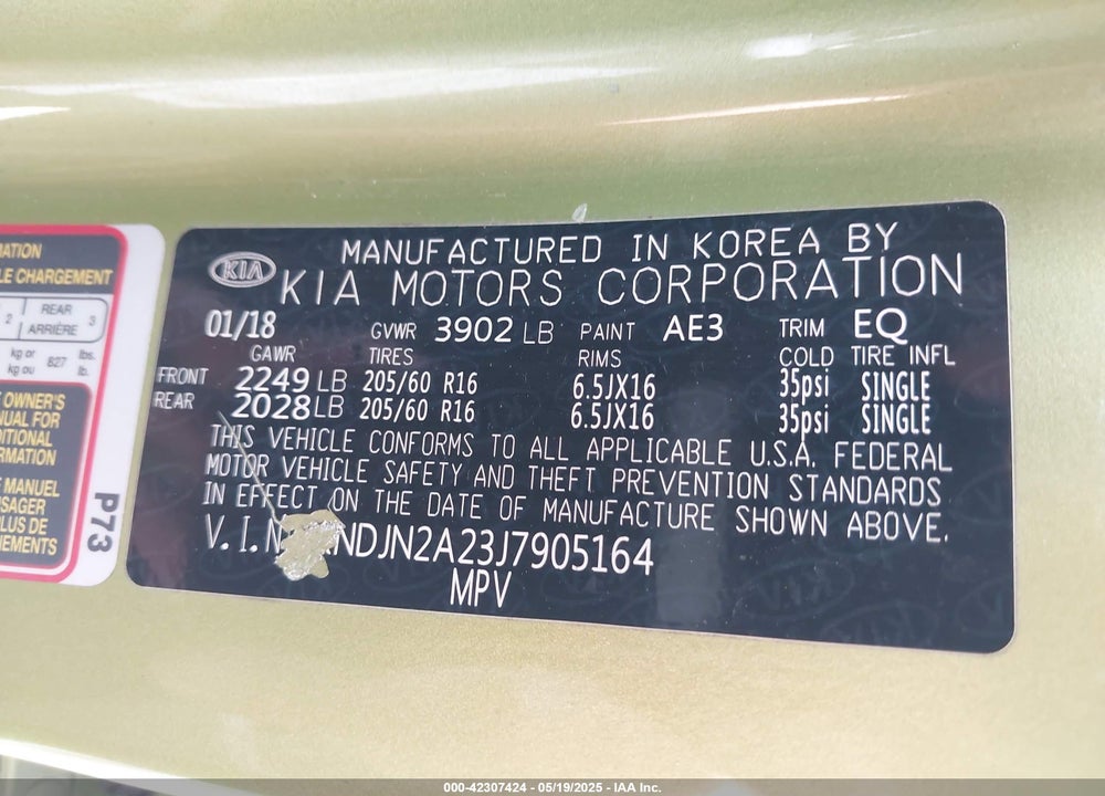 2018 KIA SOUL VIN: KNDJN2A23J7905164