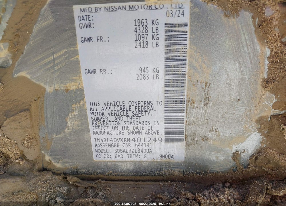 2024 NISSAN ALTIMA VIN: 1N4BL4DVXRN401249