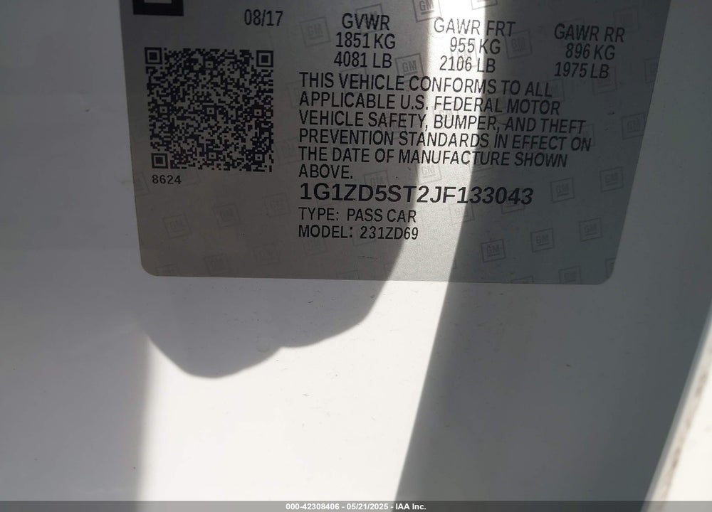 2018 CHEVROLET MALIBU VIN: 1G1ZD5ST2JF133043