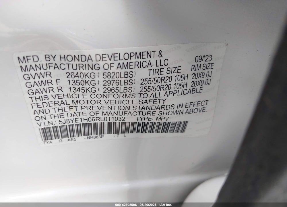2024 ACURA MDX A-SPEC VIN: 5J8YE1H06RL011032