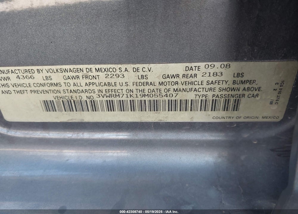 2009 VOLKSWAGEN JETTA SE/SEL VIN: 3VWRM71K19M055407