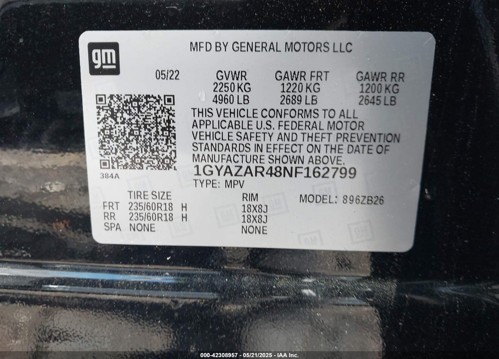 2022 CADILLAC XT4 VIN: 1GYAZAR48NF162799