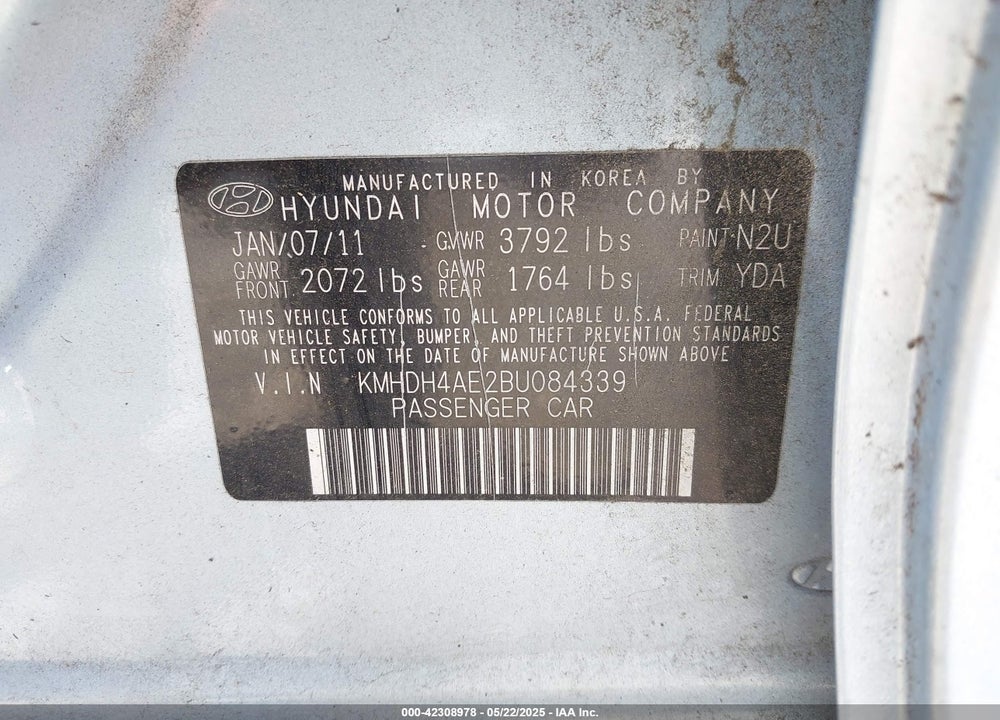 2011 HYUNDAI ELANTRA VIN: KMHDH4AE2BU084339