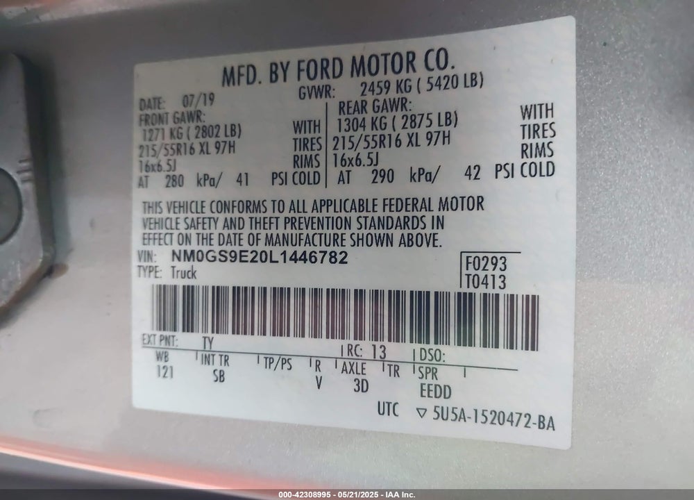 2020 FORD TRANSIT CONNECT VIN: NM0GS9E20L1446782