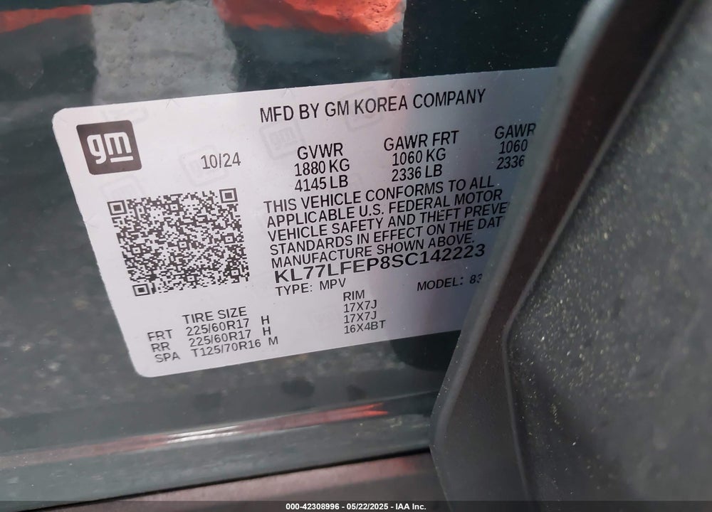 2025 CHEVROLET TRAX VIN: KL77LFEP8SC142223