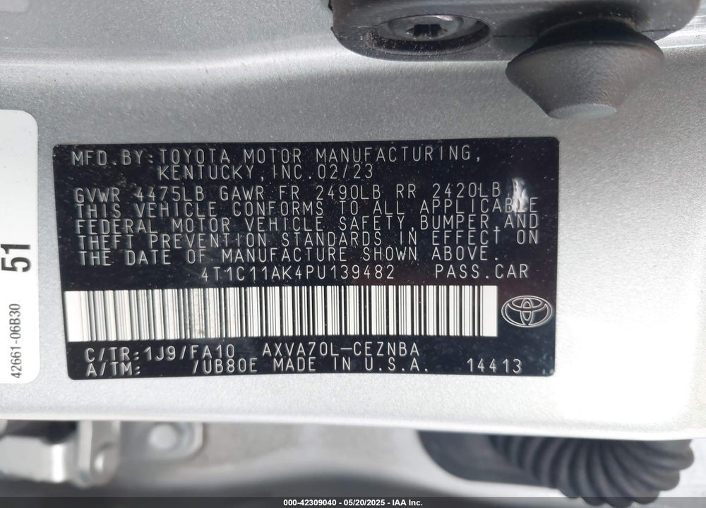 2023 TOYOTA CAMRY LE VIN: 4T1C11AK4PU139482