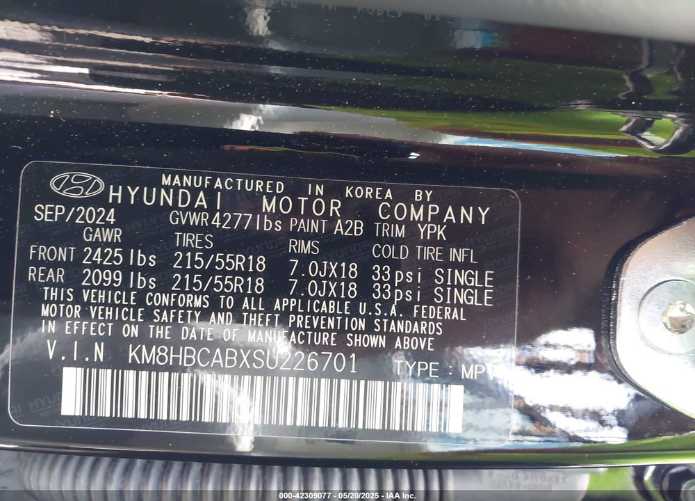 2025 HYUNDAI KONA VIN: KM8HBCABXSU226701