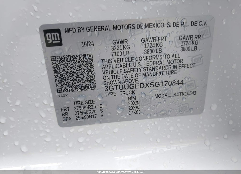 2025 GMC SIERRA 1500 4WD SHORT BOX DENALI VIN: 3GTUUGEDXSG170844