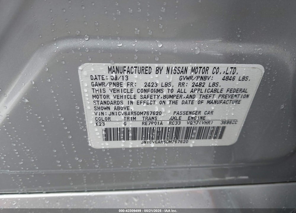 2013 INFINITI G37 VIN: JN1CV6AR5DM767620