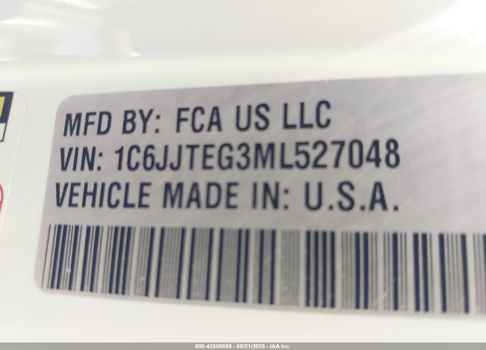 2021 JEEP GLADIATOR MOJAVE 4X4 VIN: 1C6JJTEG3ML527048