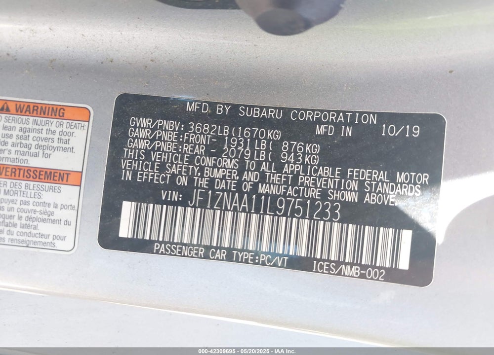 2020 TOYOTA GR 86 VIN: JF1ZNAA11L9751233
