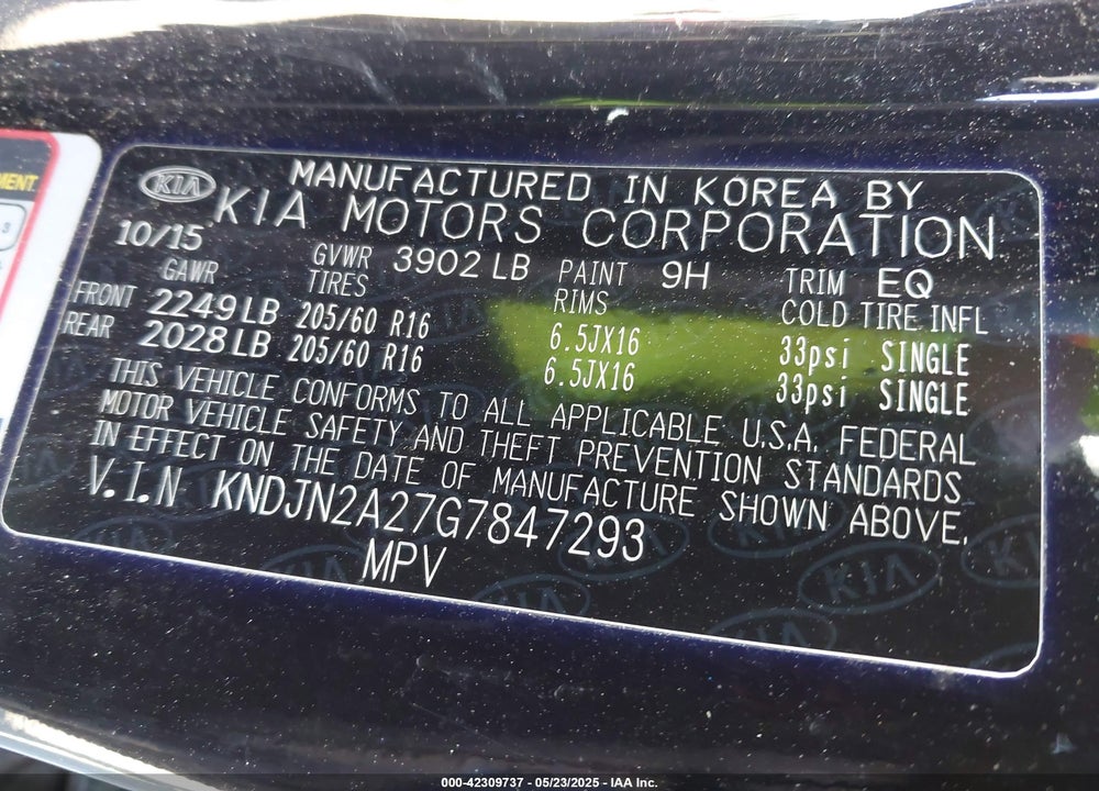 2016 KIA SOUL VIN: KNDJN2A27G7847293