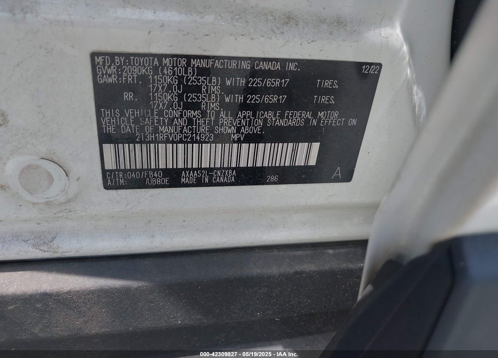 2023 TOYOTA RAV4 VIN: 2T3H1RFV0PC214923