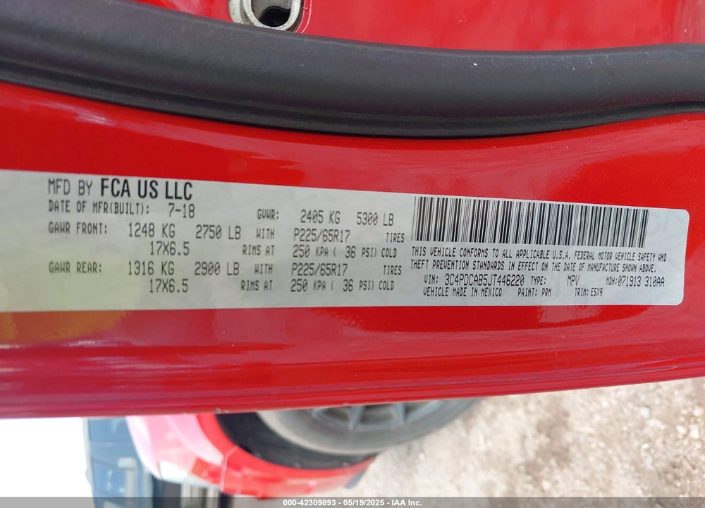 2018 DODGE JOURNEY SE VIN: 3C4PDCAB5JT446220