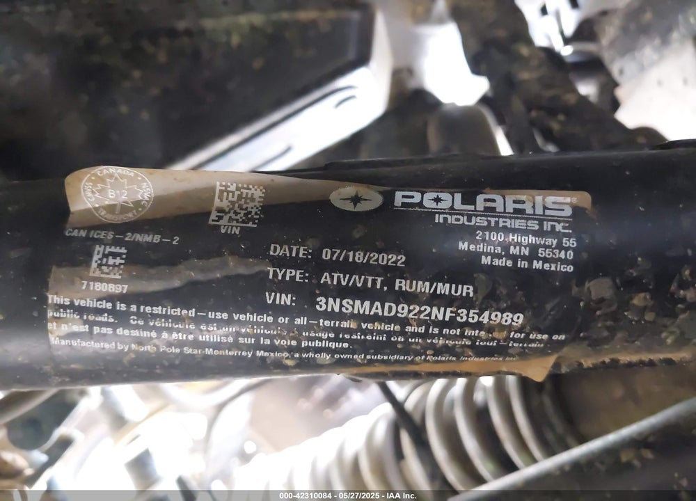 2022 POLARIS RZR PRO XP ULTIMATE VIN: 3NSMAD922NF354989