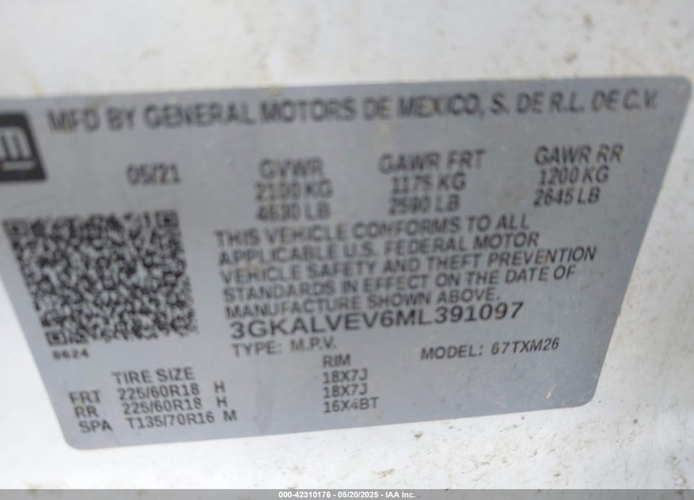 2021 GMC TERRAIN AWD SLT VIN: 3GKALVEV6ML391097