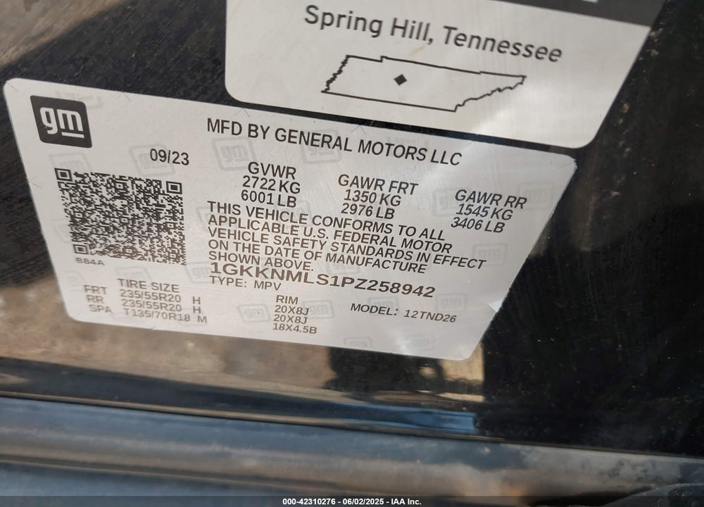 2023 GMC ACADIA VIN: 1GKKNMLS1PZ258942