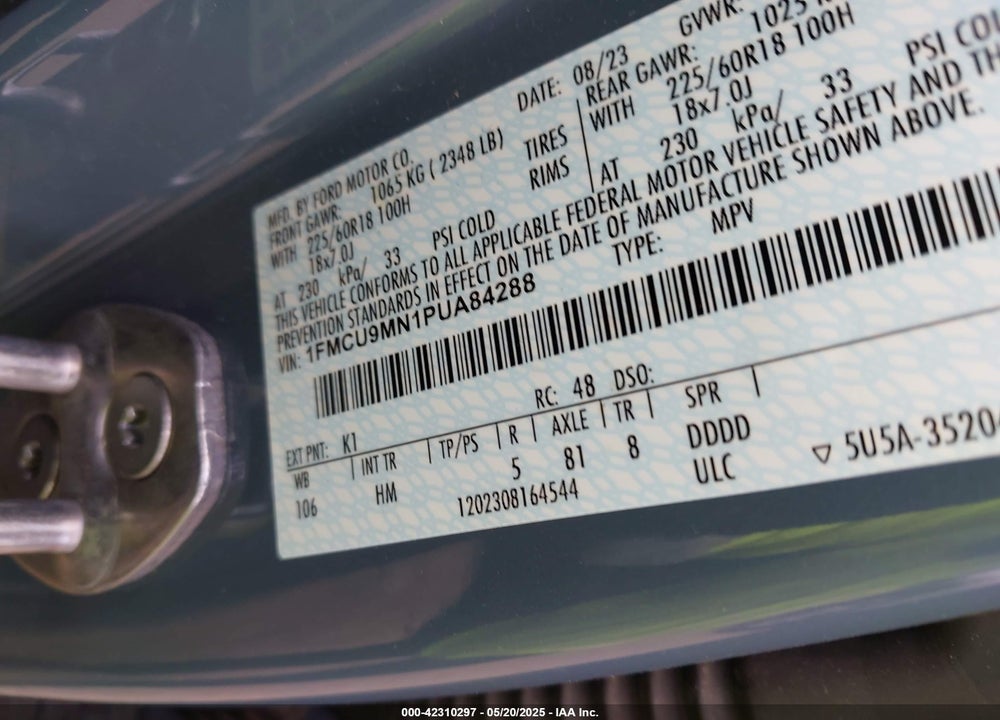 2023 FORD ESCAPE ST LINE VIN: 1FMCU9MN1PUA84288