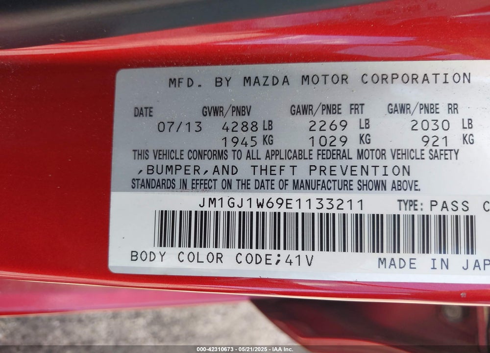 2014 MAZDA 6 I GRAND TOURING VIN: JM1GJ1W69E1133211