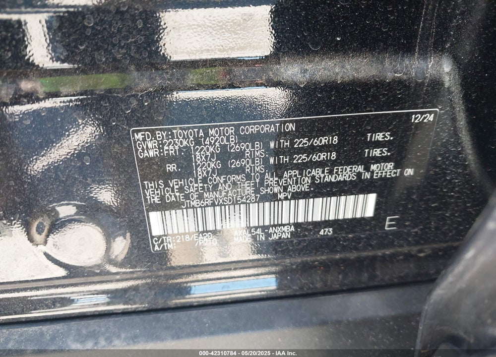 2025 TOYOTA RAV4 HYBRID VIN: JTMB6RFVXSD154287