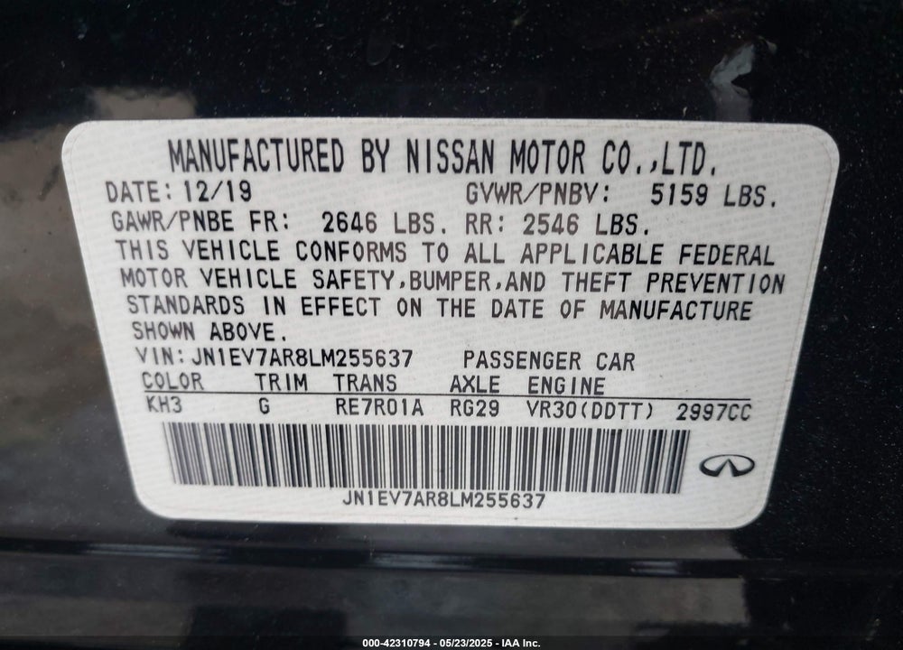 2020 INFINITI Q50 VIN: JN1EV7AR8LM255637