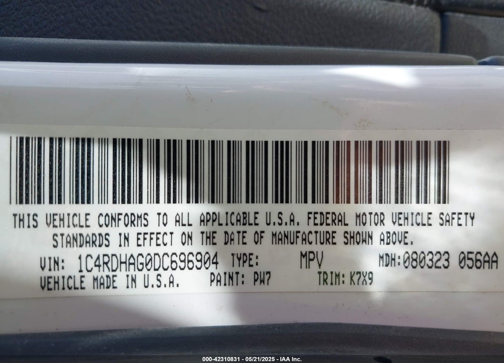 2013 DODGE DURANGO VIN: 1C4RDHAG0DC696904