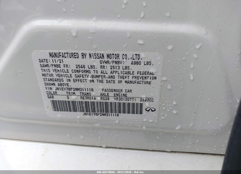 2022 INFINITI Q50 VIN: JN1EV7BP2NM311118