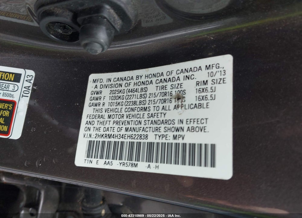 2014 HONDA CR-V VIN: 2HKRM4H32EH622272