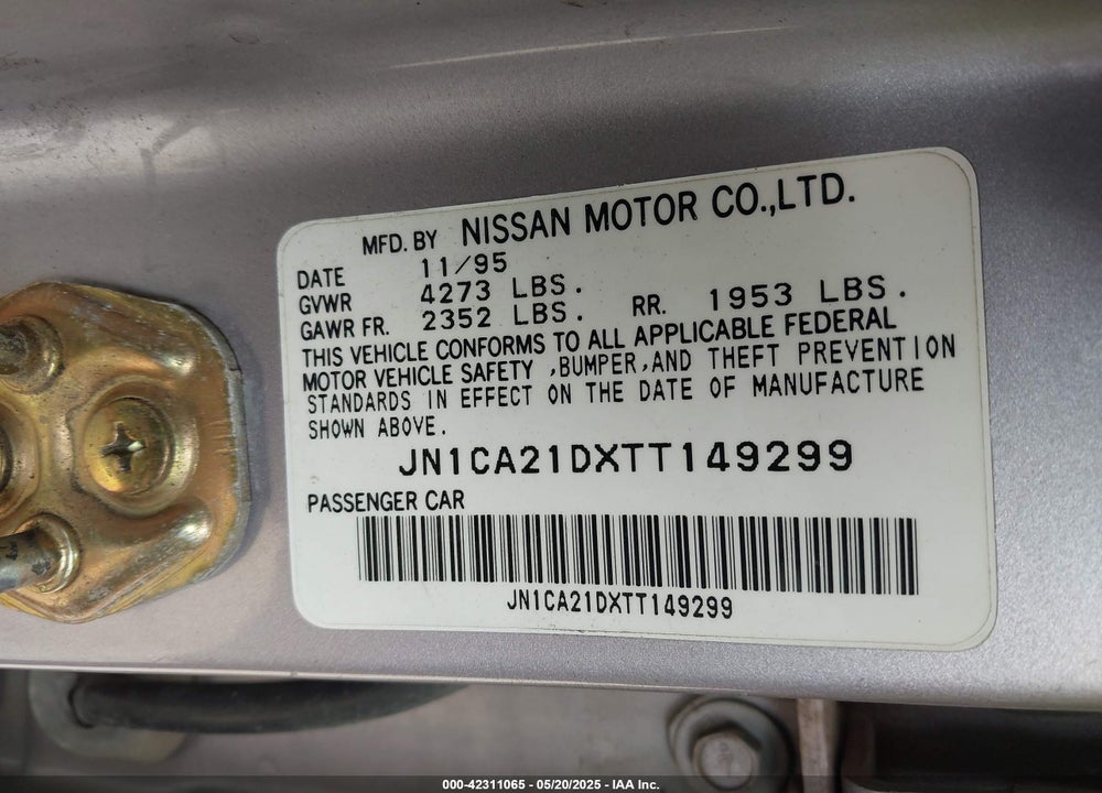 1996 NISSAN MAXIMA GLE/GXE/SE VIN: JN1CA21DXTT149299