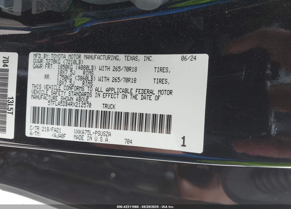 2024 TOYOTA TUNDRA VIN: 5TFLA5DB4RX212570