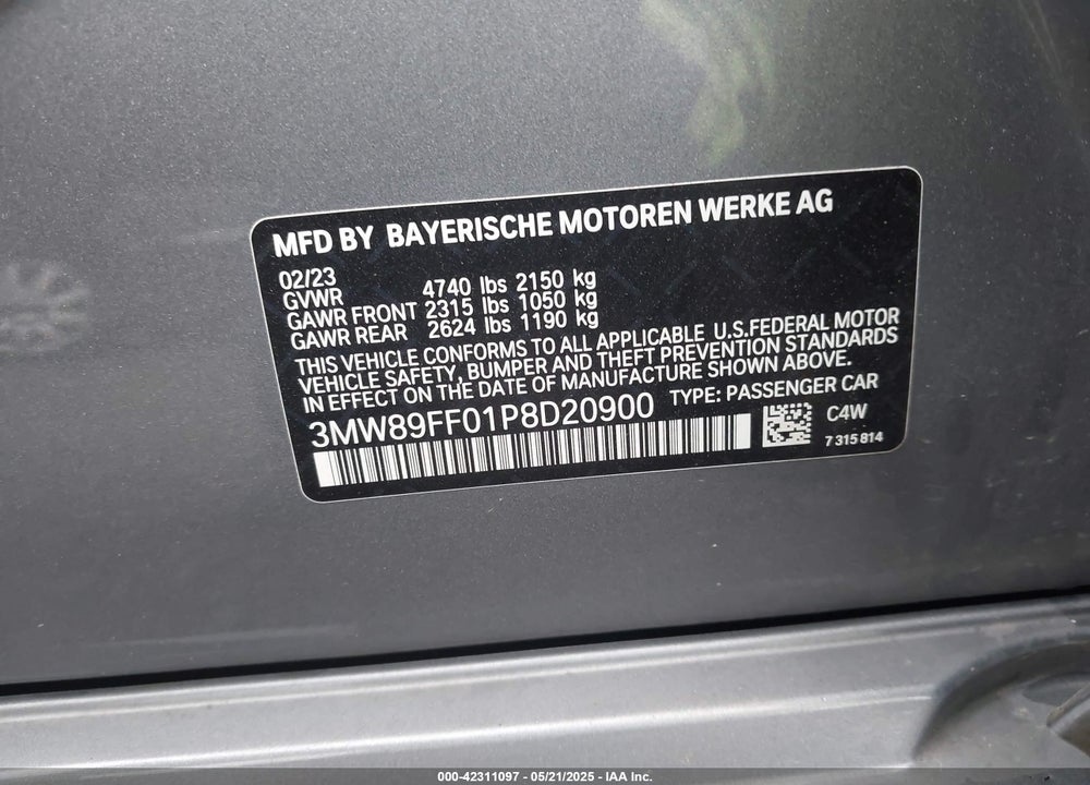 2023 BMW 330XI VIN: 3MW89FF01P8D20900