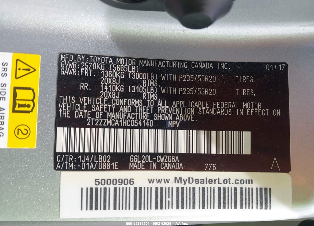 2017 LEXUS RX VIN: 2T2ZZMCA1HC054140