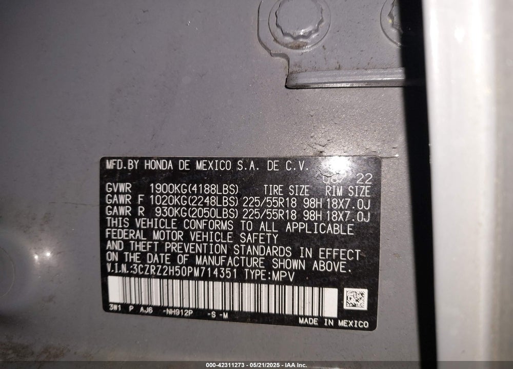2023 HONDA HR-V VIN: 3CZRZ2H50PM714351