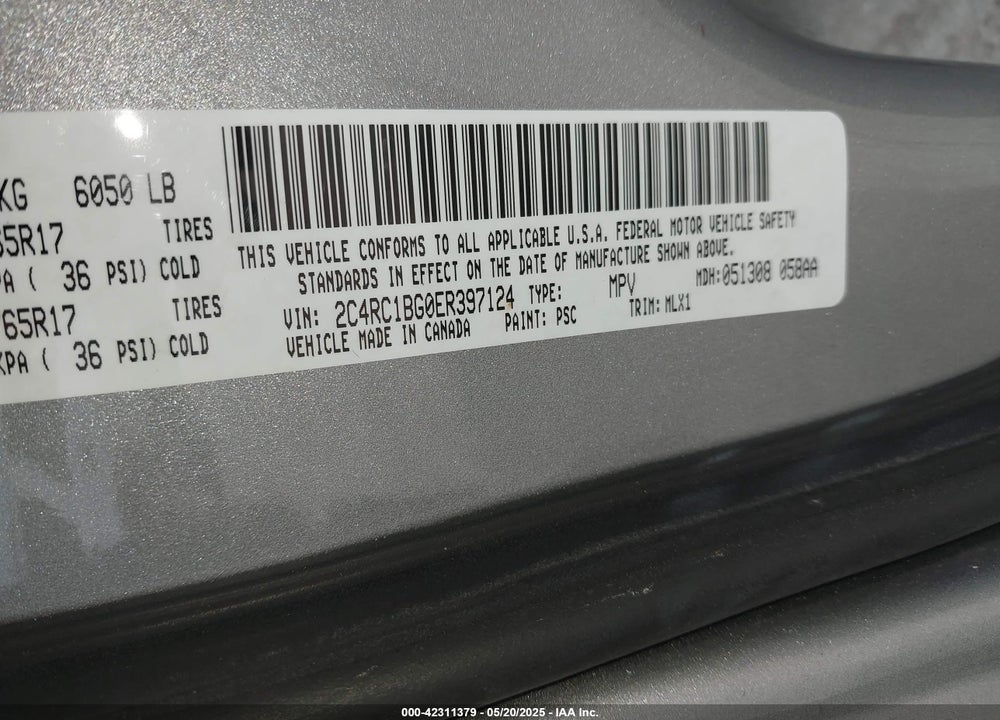 2014 CHRYSLER TOWN & COUNTRY TOURING VIN: 2C4RC1BG0ER397124