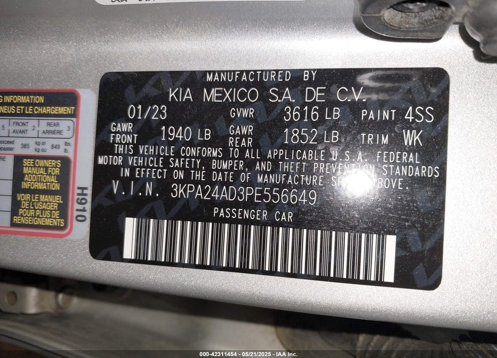 2023 KIA RIO VIN: 3KPA24AD3PE556649