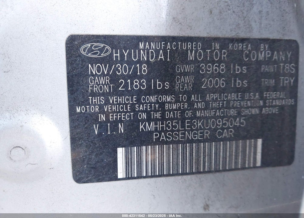 2019 HYUNDAI ELANTRA GT VIN: KMHH35LE3KU095045